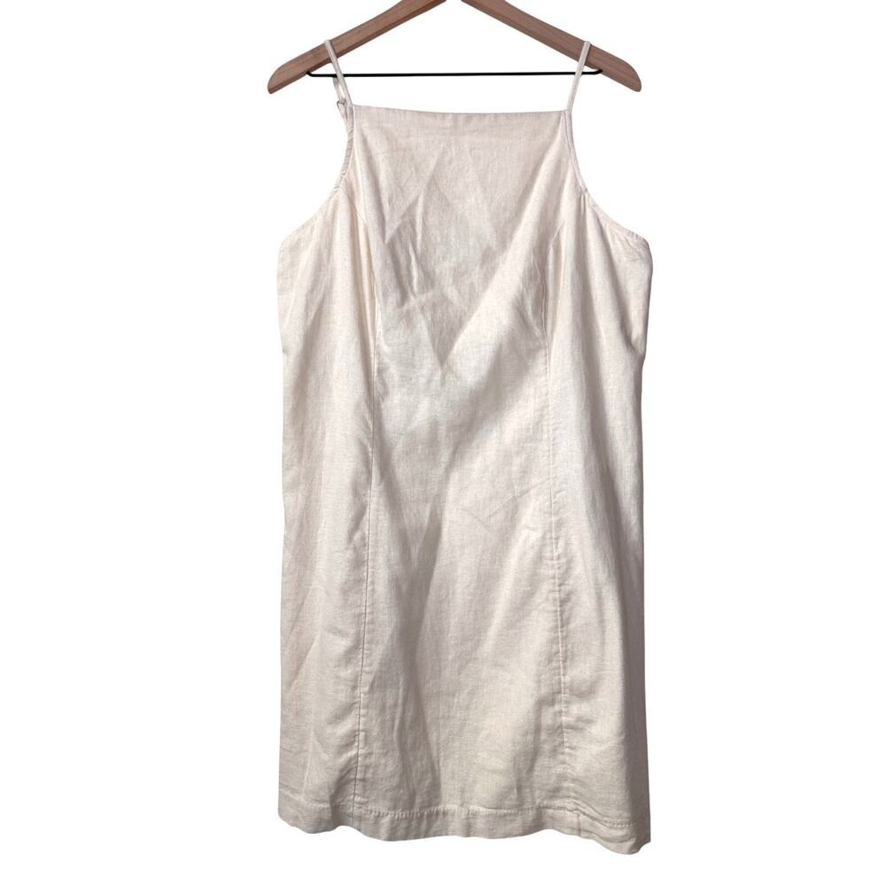 NWT Abercrombie & Fitch Mini Dress XL Cream Linen Blend Square Neck Sun Dress